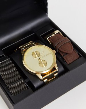 Подарочный набор: женские часы со сменными ремешками -Золотой Steve Madden