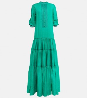 Ярусное льняное платье макси COSTARELLOS, зеленый Costarellos