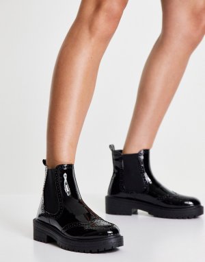 Черные ботинки челси на плоской массивной подошве -Черный цвет New Look