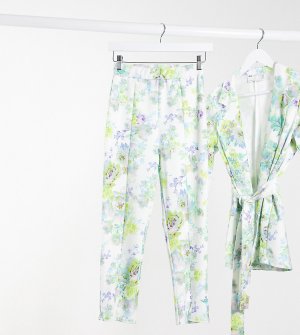 Белые трикотажные брюки зауженного кроя с цветочным принтом ASOS DESIGN Petite-Многоцветный Petite