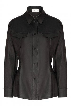 Черная кожаная рубашка Izeta. Цвет: черный