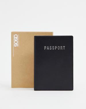 Черная кожаная обложка для паспорта в подарочной упаковке -Черный ASOS DESIGN