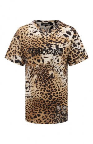 Хлопковая футболка Roberto Cavalli. Цвет: леопардовый