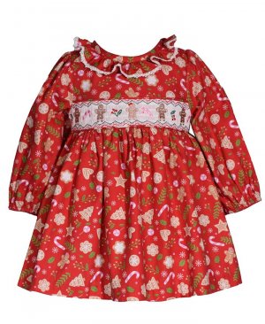 Пряничное платье с длинными рукавами для маленьких девочек , красный Bonnie Baby