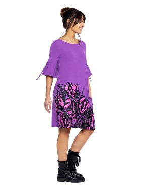 Платье А-силуэта с рукавами-фонариками и V-образным вырезом на спине , фиолетовый Mamatayoe