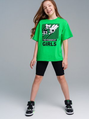 Комплект трикотажный фуфайка футболка брюки леггинсы укороченные PLAYTODAY. Цвет: черный,зеленый