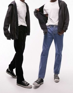 Комплект из двух черных и потертых джинсов прямого кроя Topman