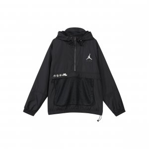 Logo Print Loose-Fit Hoodie Half-Zip Jacket Men Outerwear Black DJ0247-010 Jordan