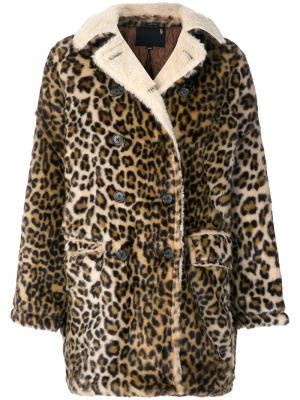 Пальто с леопардовым принтом R13. Цвет: коричневый