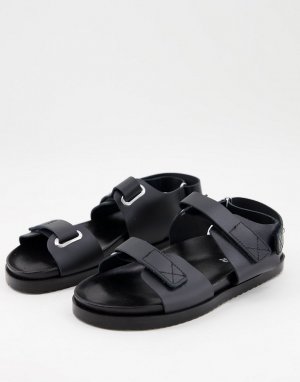 Черные кожаные сандалии в винтажном стиле -Черный Kaltur