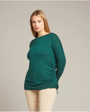Женский свитер из 100% шерсти с вырезом «лодочка» , зеленый Elena Mirò. Цвет: зеленый