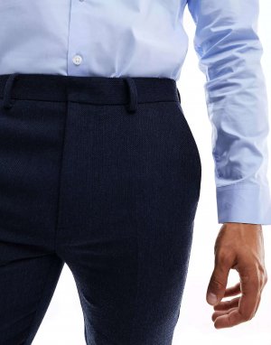 Темно-синие брюки скинни из смесовой шерсти ASOS для свадьбы. Цвет: синий