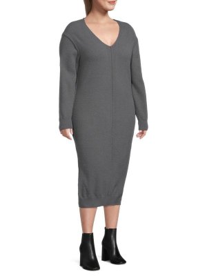 Платье-свитер плюс с V-образным вырезом, серый Dex