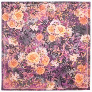 Платок ,135х135 см, фиолетовый, оранжевый Павловопосадская платочная мануфактура. Цвет: фиолетовый/оранжевый/розовый/розовый-оранжевый