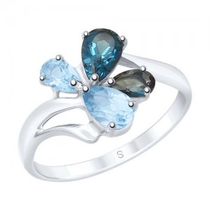 Кольцо из серебра с голубыми и синими топазами SOKOLOV