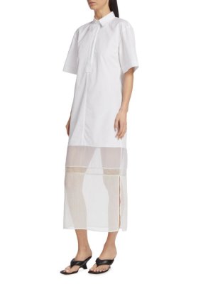 Комбинированное платье-рубашка из поплина , цвет Optic White Helmut Lang