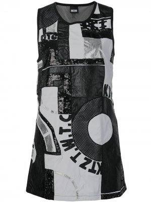 Платье мини в технике пэчворк KTZ. Цвет: черный