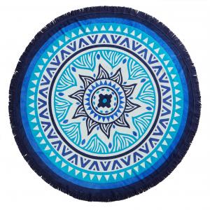 Полотенце пляжное круглое на подкладке из махровой ткани Naxos La Redoute Interieurs. Цвет: синий/ белый
