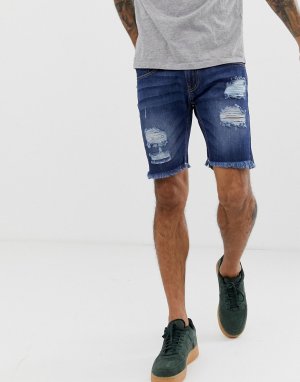 Узкие джинсовые шорты с необработанными краями -Синий Soul Star