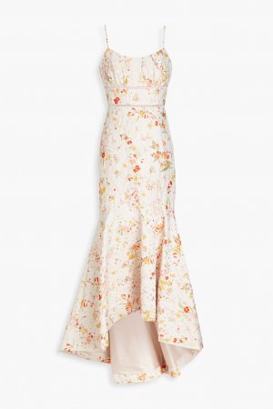 Жаккардовое платье с металлизированным цветочным принтом Ml Monique Lhuillier, экрю Lhuillier