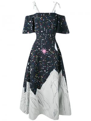 Расклешенное платье с принтом в виде горы Reemami. Цвет: чёрный