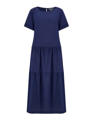 Платье-макси из легкого струящегося шелка с объемным подолом RE VERA. Цвет: синий