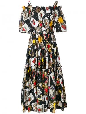 Расклешенное платье с принтом игральных карт Dolce & Gabbana. Цвет: черный