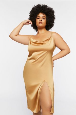 Атласное платье-комбинация больших размеров с капюшоном , серо-коричневый Forever 21