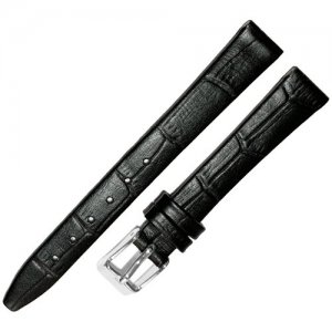 Ремешок 1203-01-1-1 Kroko Черный кожаный ремень 12 мм для часов наручных из натуральной кожи женский матовый крокодил Ardi. Цвет: черный