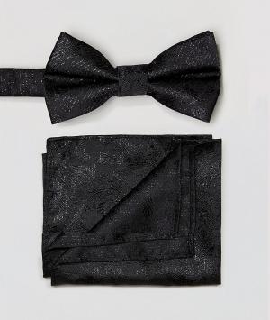 Галстук-бабочка и платок для нагрудного кармана Moss London BROS. Цвет: черный