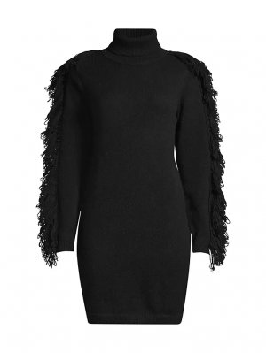Платье-свитер Rowe с рукавами бахромой, черный Milly
