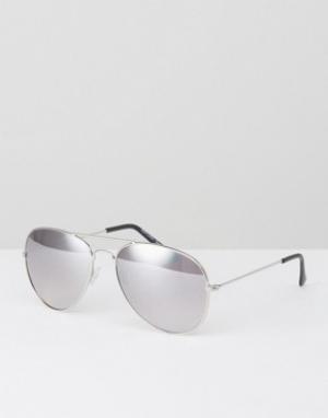 Серебристые солнцезащитные очки-авиаторы New Look. Цвет: серебряный