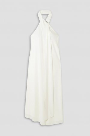 Платье миди Kali из джерси с драпировкой и вырезом халтер HALSTON, белый Halston