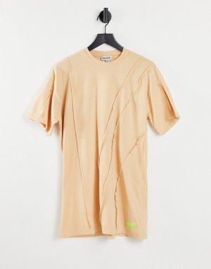 Бежевое платье-футболка в стиле oversized с отделкой швами -Светло-бежевый цвет Public Desire