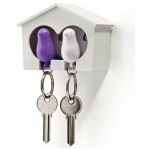 Держатель+брелок для ключей двойной sparrow белый-фиолетовый Qualy. Цвет: белый