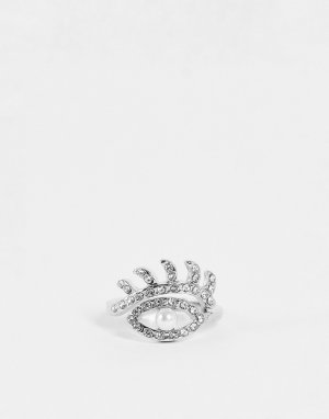 Серебристое кольцо с дизайном в виде глаза и мозаичной отделкой -Серебряный DesignB London