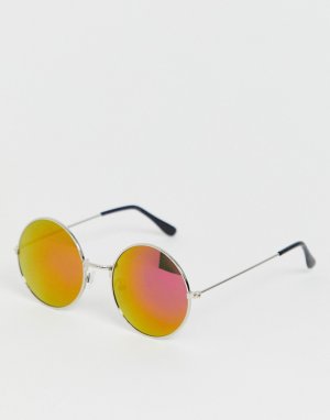Круглые солнцезащитные очки с фиолетовыми стеклами SVNX-Серебряный 7X