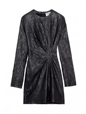 Мини-платье из мятой кожи с длинными рукавами , цвет noir Zadig & Voltaire