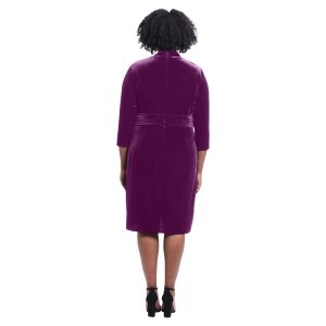 Бархатное платье больших размеров со сборками и воротником-стойкой , фиолетовый London Times