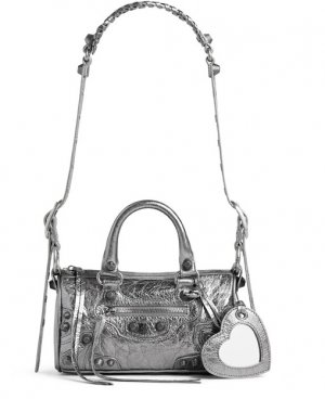 Мини-спортивная сумка Le Cagole из кожи ягненка Arena с серебристым металлизированным покрытием , серебряный Balenciaga