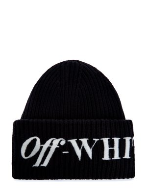 Шерстяная шапка с контрастным макро-логотипом на отвороте OFF-WHITE. Цвет: черный