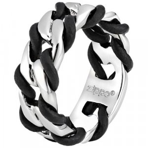 Кольцо плетеное , размер 21.7, серебряный, черный Zippo. Цвет: серебристый/черный