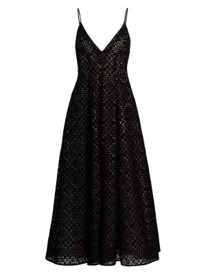 Кружевное платье-миди с V-образным вырезом , черный Lela Rose
