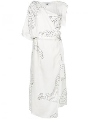 Платье с принтом асимметричного кроя Krizia. Цвет: белый