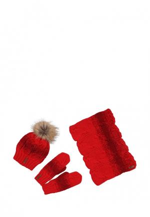 Комплект варежки, снуд и шапка Sava Mari. Цвет: красный