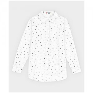 Блузка классическая с принтом сердечко белая для девочек, модель 222BBGS22120215, размер 164 Button Blue. Цвет: белый