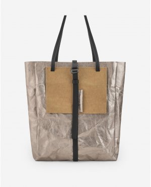 Вертикальная сумка через плечо в стиле Shopper из водонепроницаемой бумаги цвета состаренного серебра , серебро Adolfo Dominguez