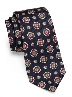 Шелковый галстук с цветочным принтом , нави Kiton