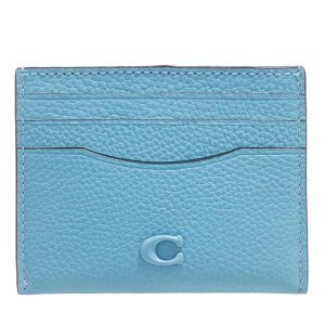 Кошелек flat card case in pebble leather with sculpted c h, синий Coach