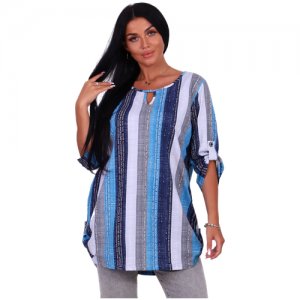 Рубашка женская, оверсайз, с коротким рукавом,хлопок, блузка вырезом, демисезон New Life. Цвет: синий/голубой/бирюзовый/серый/белый